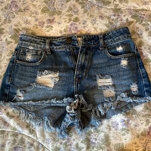 Pacsun High Rise Festival Dark Rinse Raw Edge Shorts